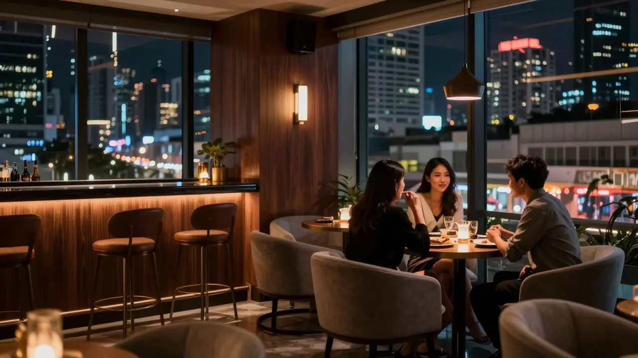 Elegant upscale cocktail bar interior in Thong Lor, Bangkok