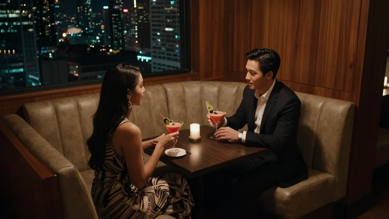 Intimate conversation in private VIP suite with Bangkok skyline view