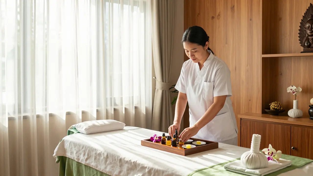 Serene interior of a clean, professional Thai spa