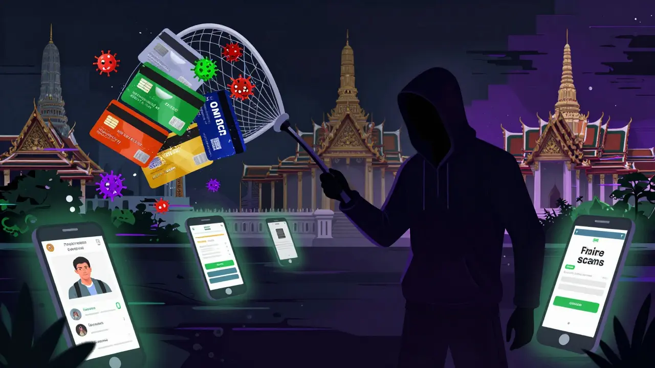 Illustration of cyber scams trapping tourists in Bangkok